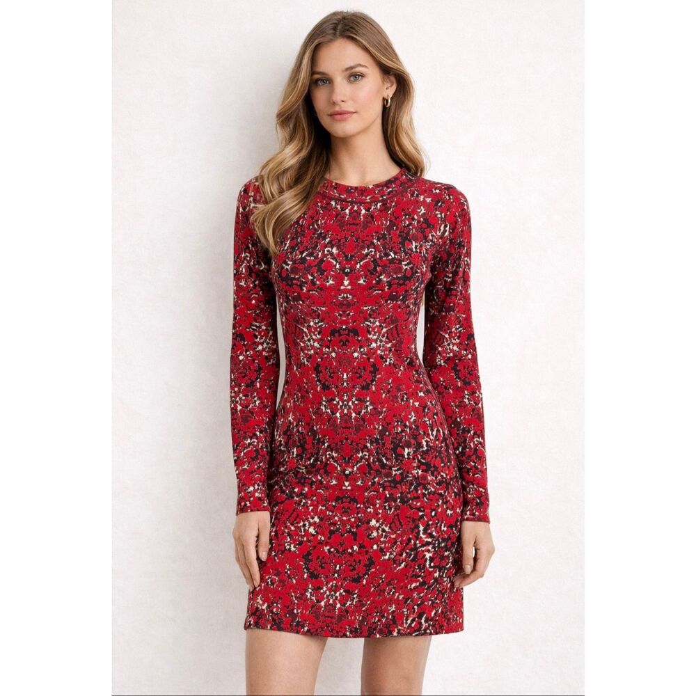 Missoni Red Black Abstract Knit Dress Long Sleeve Size 40